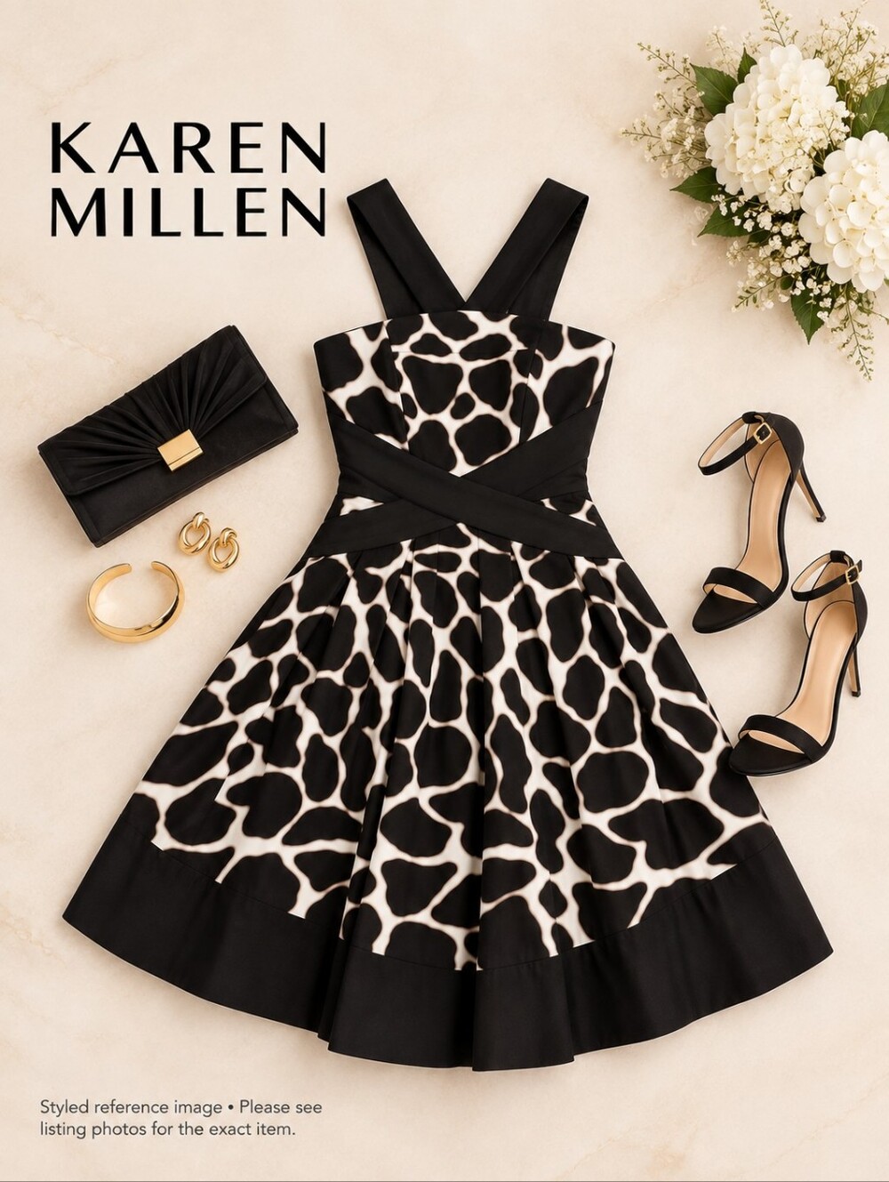 Karen Millen Black & White Animal Print Mini Dress Size 8